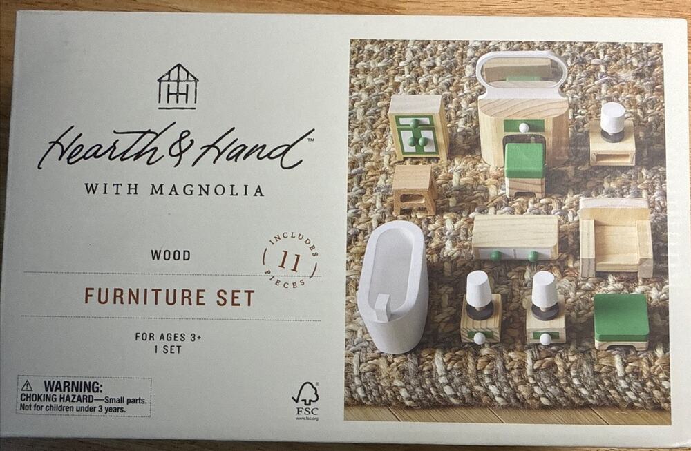 Hearth & Hand with Magnolia Wood Dollhouse Furniture Set 11 Pc New in Box